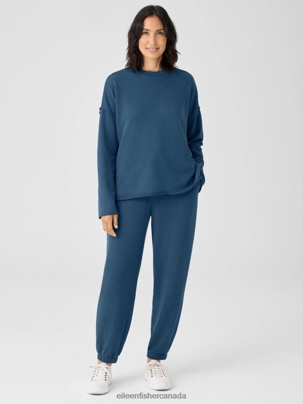 EILEEN FISHER Organic Cotton French Terry Box-Top Boxy Fit Basic Length Women ADRIATIC Clothing 024FN354