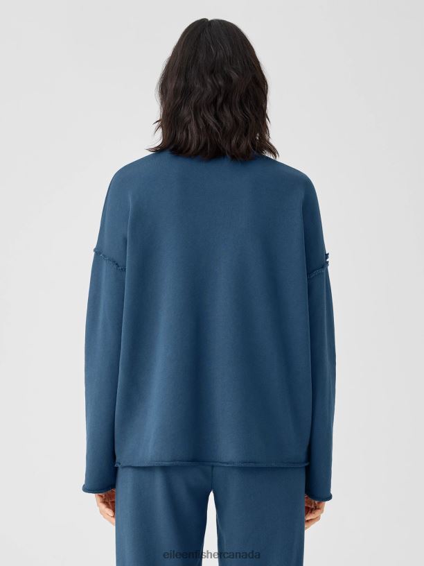 EILEEN FISHER Organic Cotton French Terry Box-Top Boxy Fit Basic Length Women ADRIATIC Clothing 024FN354