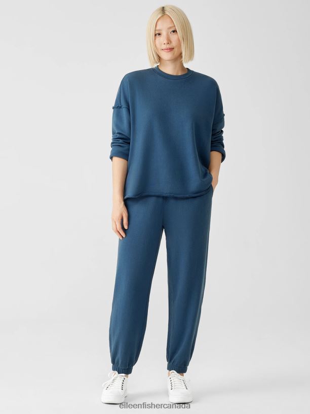 EILEEN FISHER Organic Cotton French Terry Box-Top Boxy Fit Basic Length Women ADRIATIC Clothing 024FN354