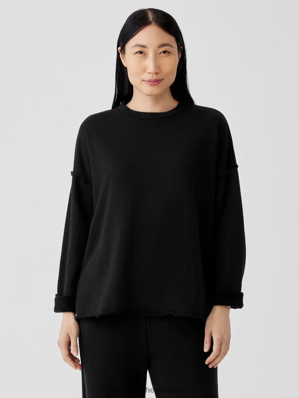 EILEEN FISHER Organic Cotton French Terry Box-Top Boxy Fit Basic Length Women BLACK Clothing 024FN231