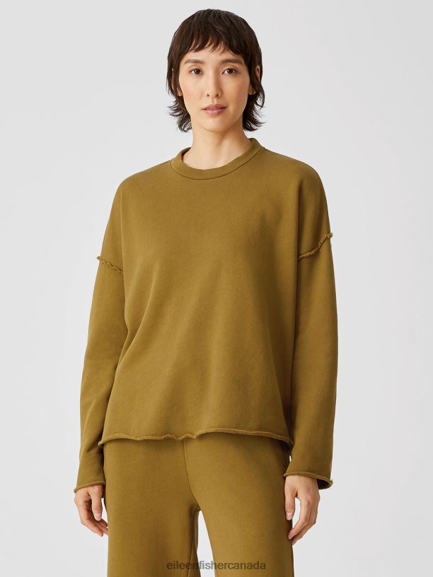 EILEEN FISHER Organic Cotton French Terry Box-Top Boxy Fit Basic Length Women BUTTERNUT Clothing 024FN358