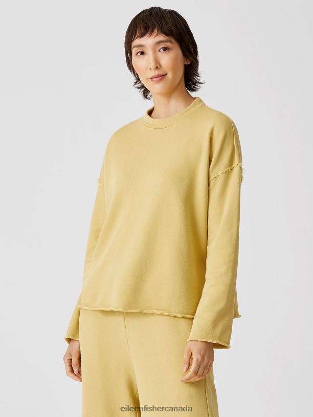 EILEEN FISHER Organic Cotton French Terry Box-Top Boxy Fit Basic Length Women STRAW Clothing 024FN360