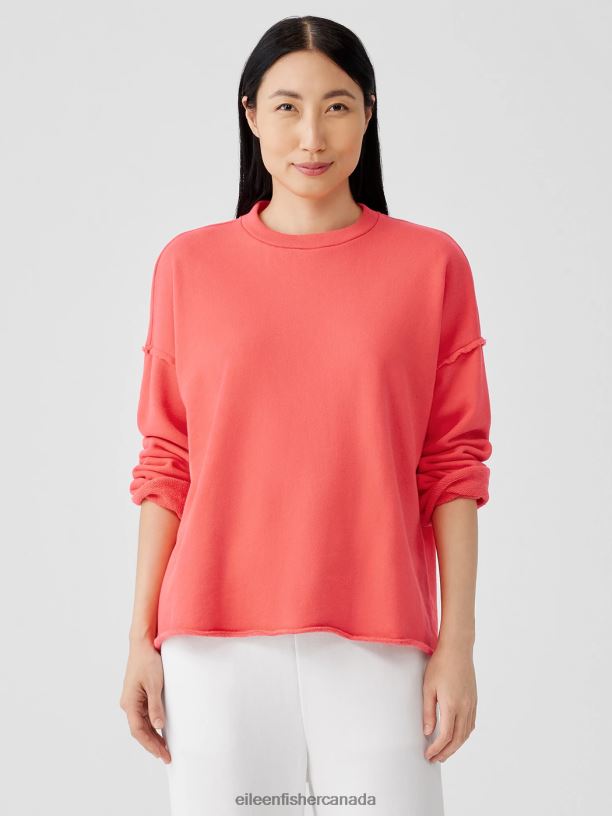EILEEN FISHER Organic Cotton French Terry Box-Top Boxy Fit Basic Length Women WATERMELON Clothing 024FN232