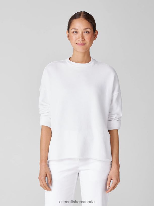 EILEEN FISHER Organic Cotton French Terry Box-Top Boxy Fit Basic Length Women WHITE Clothing 024FN352