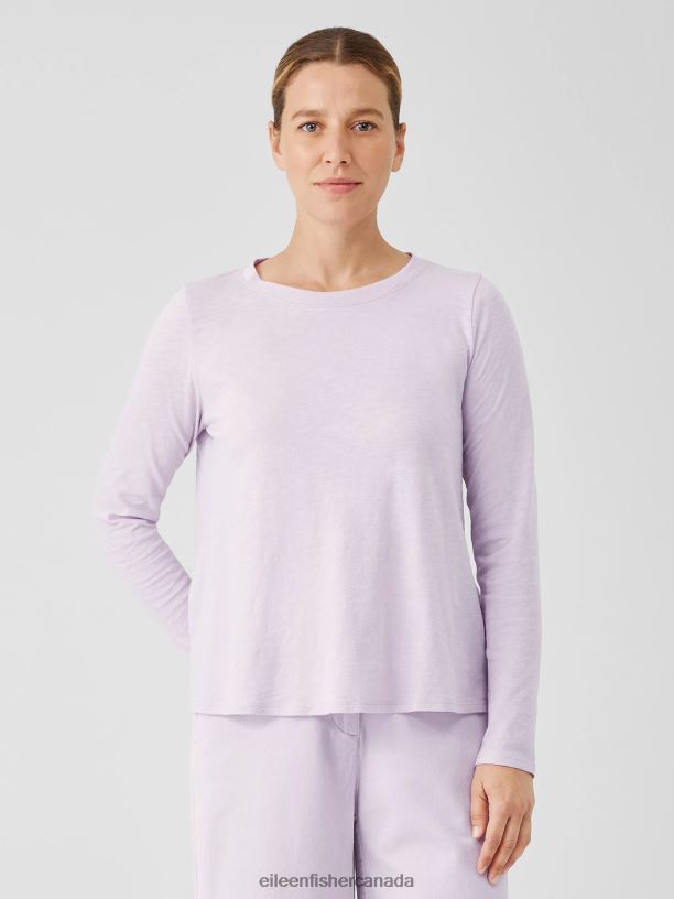 EILEEN FISHER Organic Cotton Slub Crew Neck Top Easy Fit Basic Length Women THISTLE Clothing 024FN342