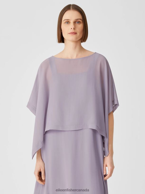 EILEEN FISHER Sheer Silk Georgette Poncho Boxy Fit Cropped Length Women MISTY LILAC Clothing 024FN290