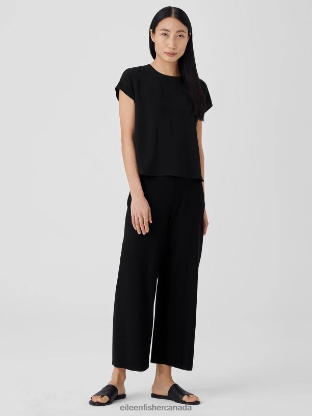 EILEEN FISHER Silk Georgette Crepe Square Top Boxy Fit Short Length Women BLACK Clothing 024FN303