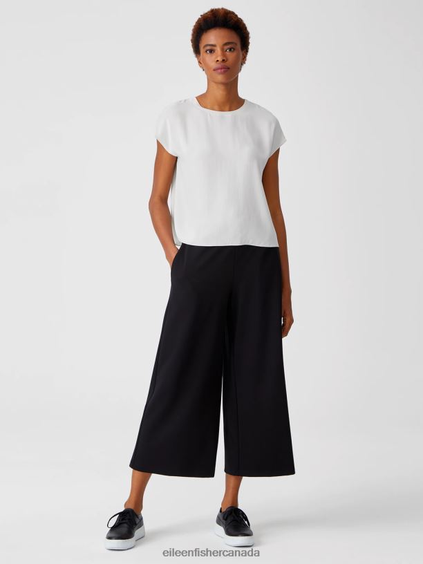 EILEEN FISHER Silk Georgette Crepe Square Top Boxy Fit Short Length Women BLACK Clothing 024FN363