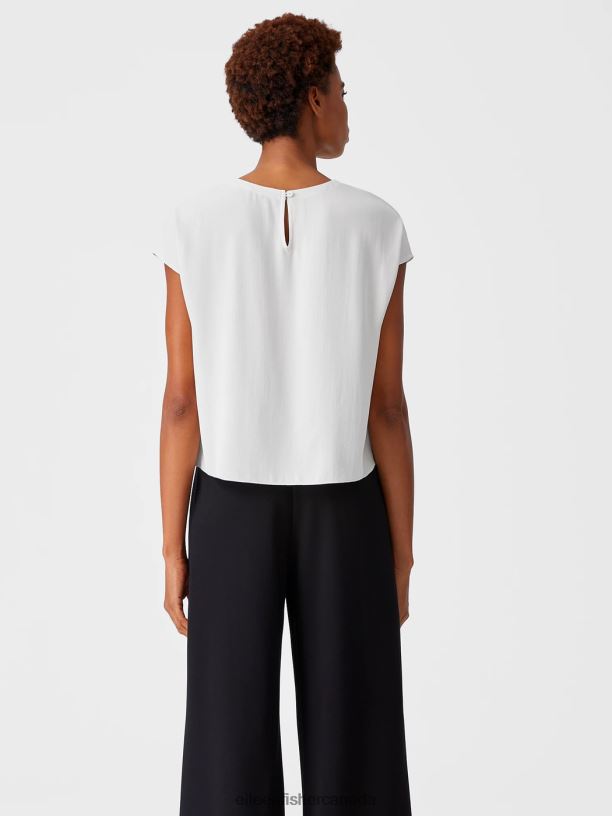 EILEEN FISHER Silk Georgette Crepe Square Top Boxy Fit Short Length Women BLACK Clothing 024FN363