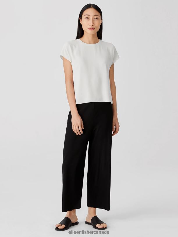 EILEEN FISHER Silk Georgette Crepe Square Top Boxy Fit Short Length Women BONE Clothing 024FN304