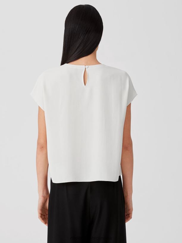 EILEEN FISHER Silk Georgette Crepe Square Top Boxy Fit Short Length Women BONE Clothing 024FN304