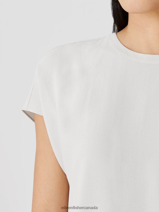 EILEEN FISHER Silk Georgette Crepe Square Top Boxy Fit Short Length Women BONE Clothing 024FN304