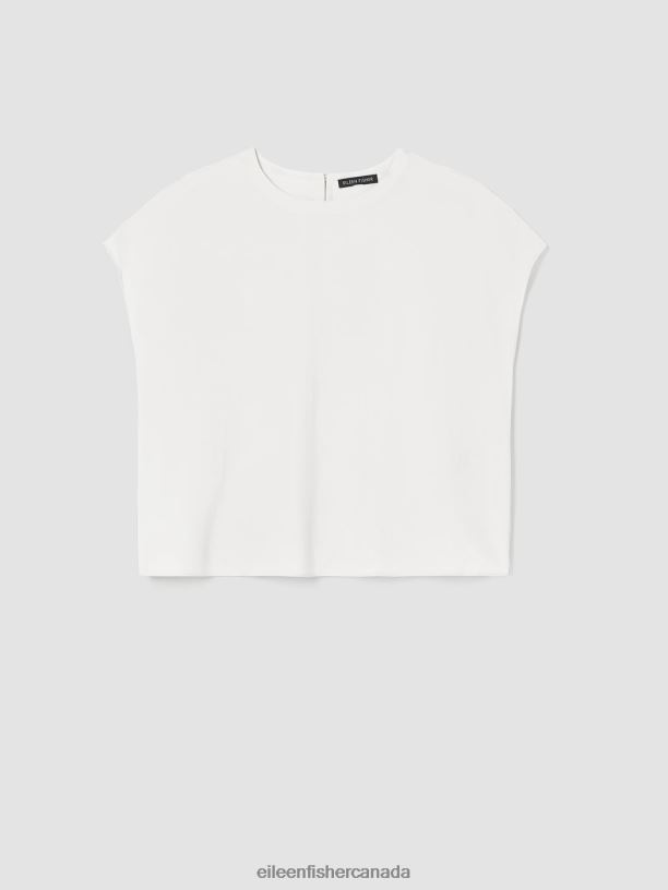 EILEEN FISHER Silk Georgette Crepe Square Top Boxy Fit Short Length Women BONE Clothing 024FN304