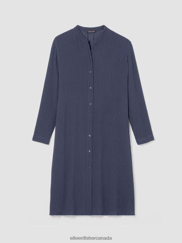 EILEEN FISHER Accordion Silk Jacquard Mandarin Collar LongShirt Easy Fit Calf Length Women BLACK Clothing 024FN187