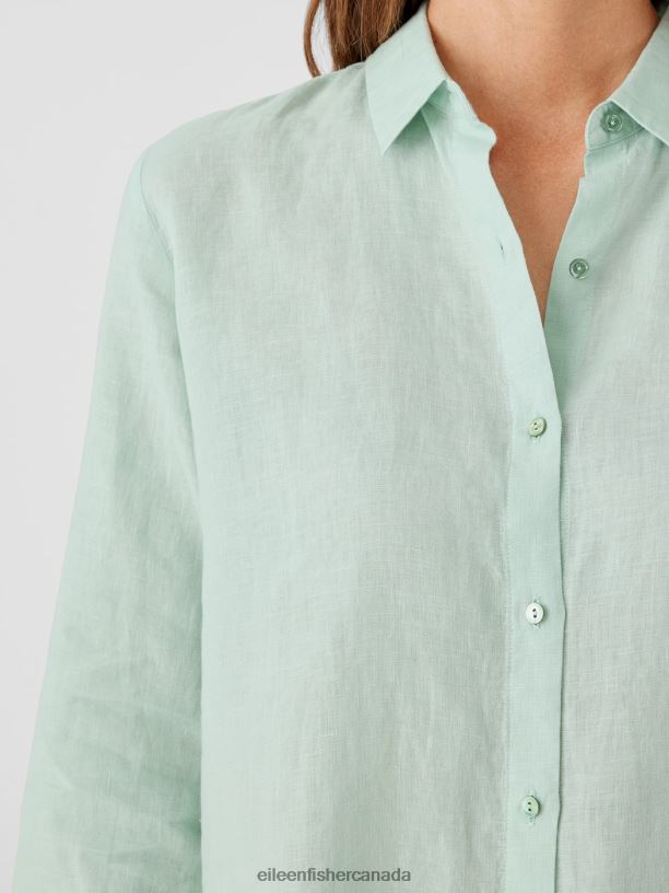 EILEEN FISHER Handkerchief Linen Classic Collar Shirt Easy Fit Long Length Women ABSINTHE Clothing 024FN96