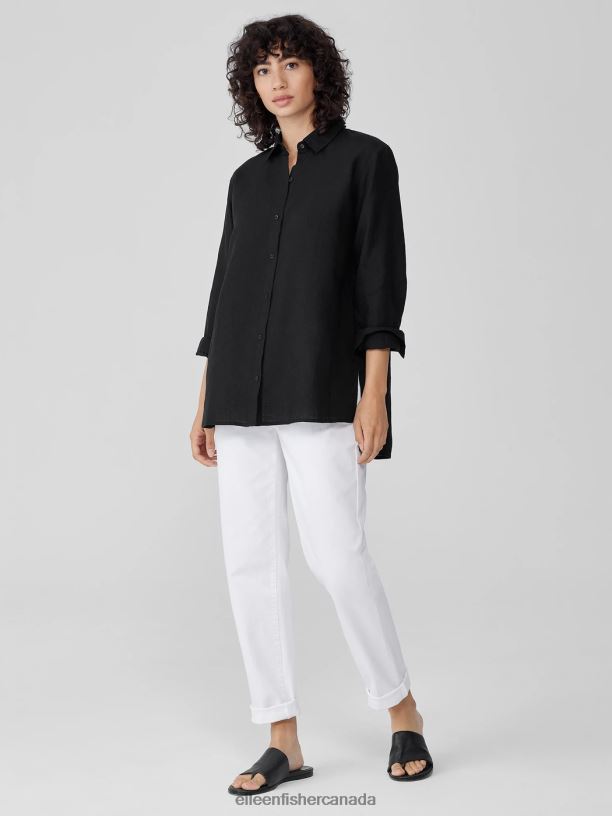 EILEEN FISHER Handkerchief Linen Classic Collar Shirt Easy Fit Long Length Women BLACK Clothing 024FN93