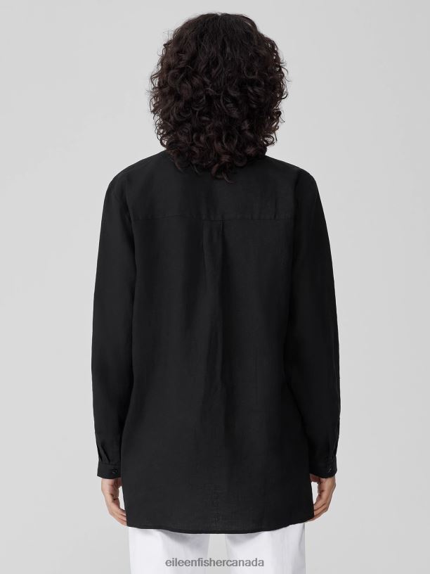 EILEEN FISHER Handkerchief Linen Classic Collar Shirt Easy Fit Long Length Women BLACK Clothing 024FN93