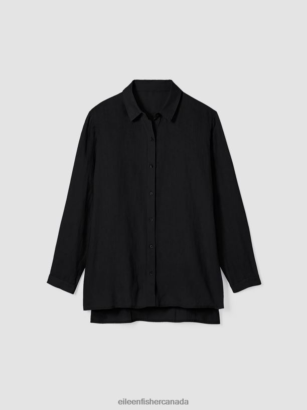 EILEEN FISHER Handkerchief Linen Classic Collar Shirt Easy Fit Long Length Women BLACK Clothing 024FN93