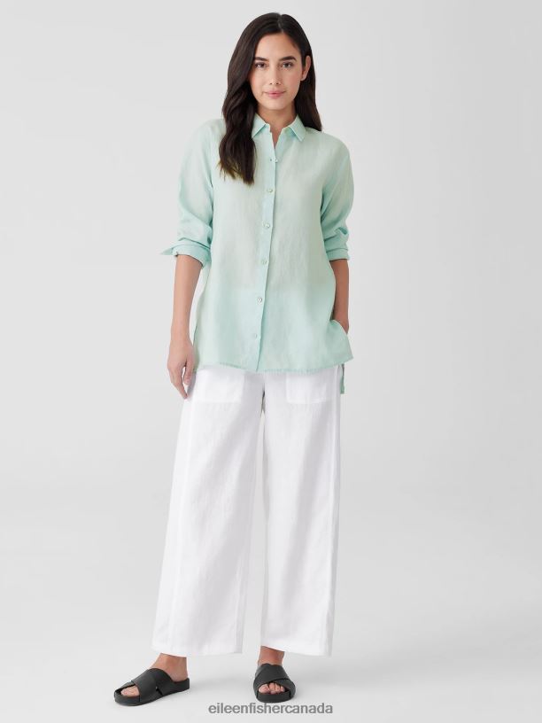 EILEEN FISHER Handkerchief Linen Classic Collar Shirt Easy Fit Long Length Women CLEARWATER Clothing 024FN92