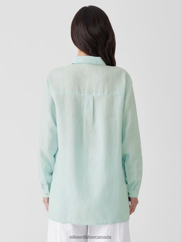 EILEEN FISHER Handkerchief Linen Classic Collar Shirt Easy Fit Long Length Women CLEARWATER Clothing 024FN92