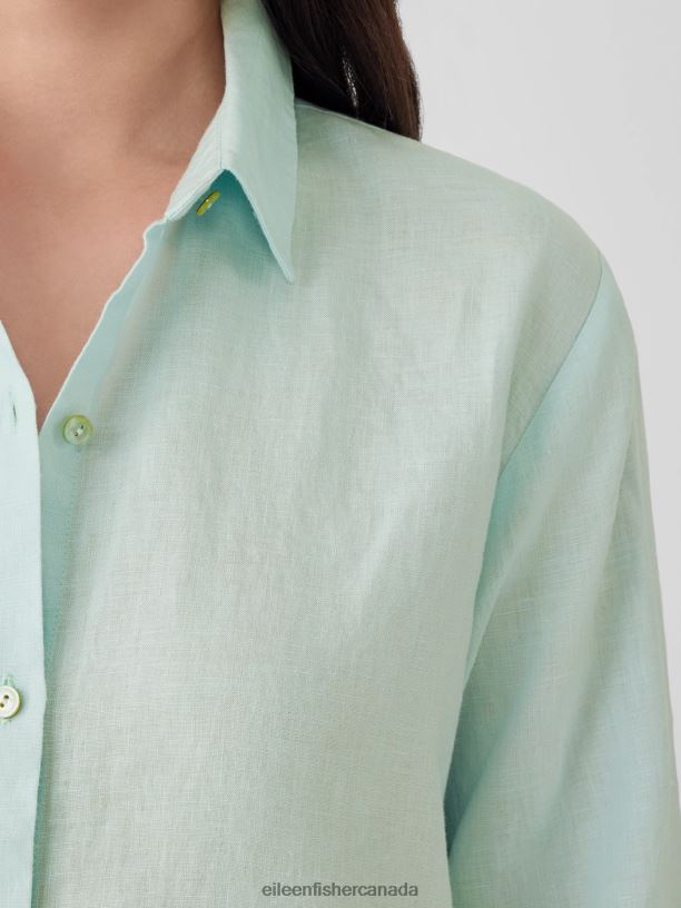 EILEEN FISHER Handkerchief Linen Classic Collar Shirt Easy Fit Long Length Women CLEARWATER Clothing 024FN92