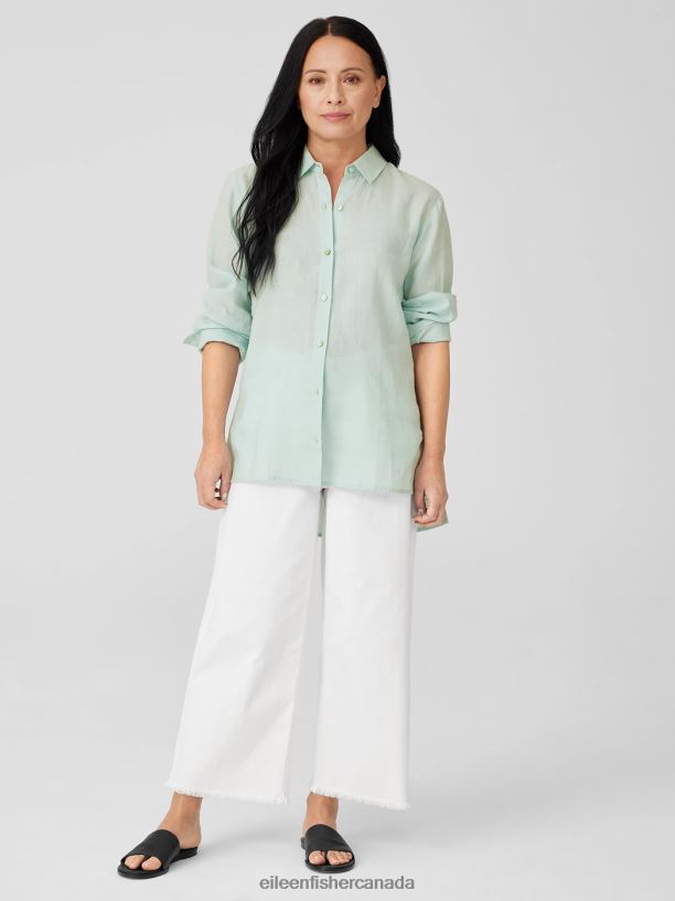 EILEEN FISHER Handkerchief Linen Classic Collar Shirt Easy Fit Long Length Women CLEARWATER Clothing 024FN92