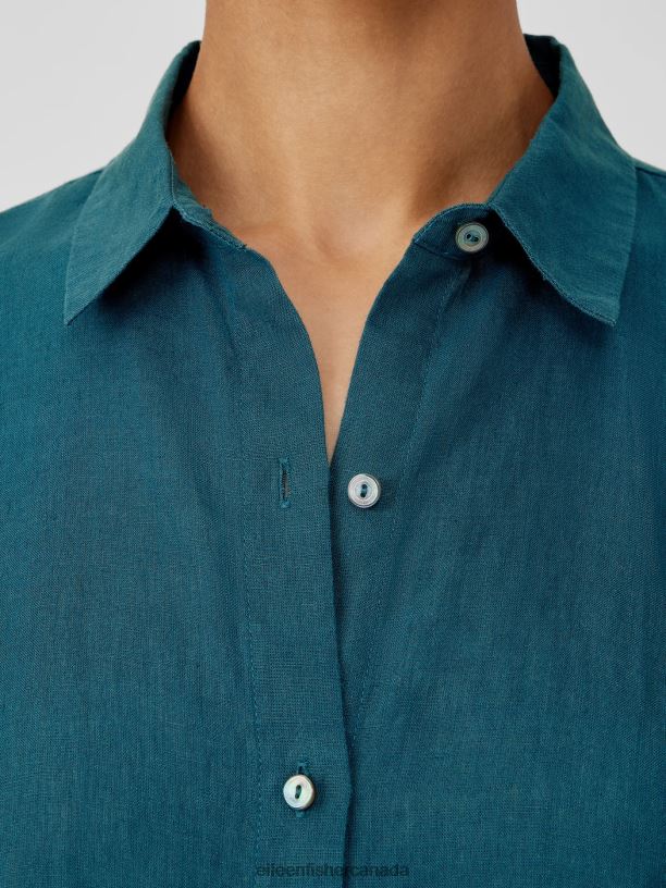 EILEEN FISHER Handkerchief Linen Classic Collar Shirt Easy Fit Long Length Women PACIFICA Clothing 024FN97