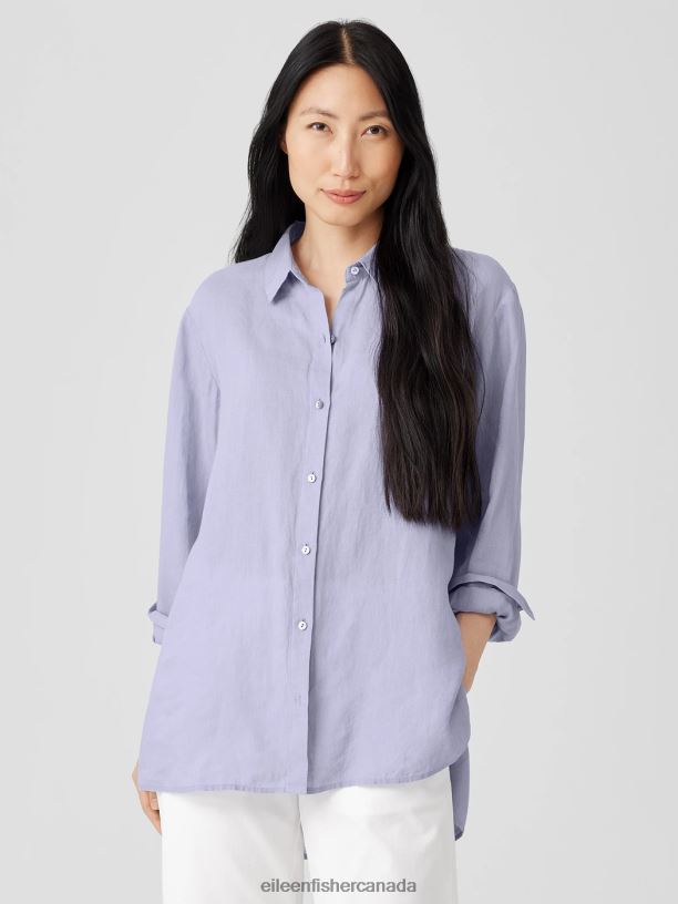 EILEEN FISHER Handkerchief Linen Classic Collar Shirt Easy Fit Long Length Women PLUME Clothing 024FN95