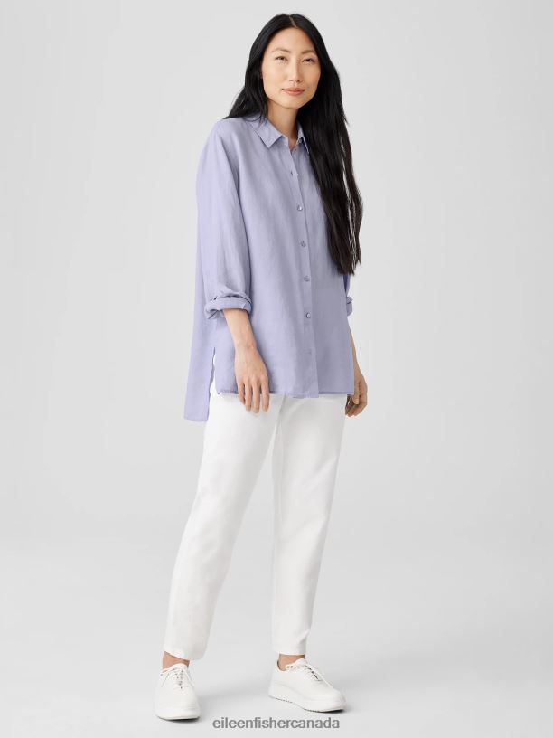 EILEEN FISHER Handkerchief Linen Classic Collar Shirt Easy Fit Long Length Women PLUME Clothing 024FN95