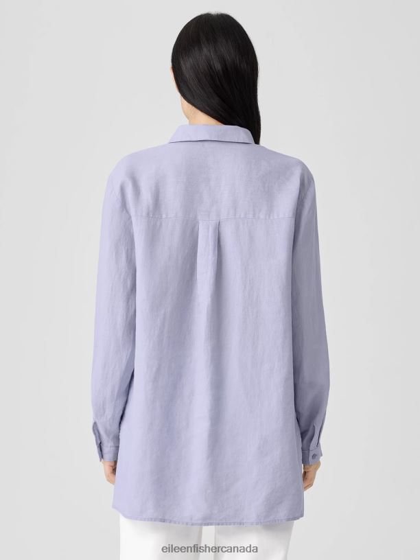 EILEEN FISHER Handkerchief Linen Classic Collar Shirt Easy Fit Long Length Women PLUME Clothing 024FN95