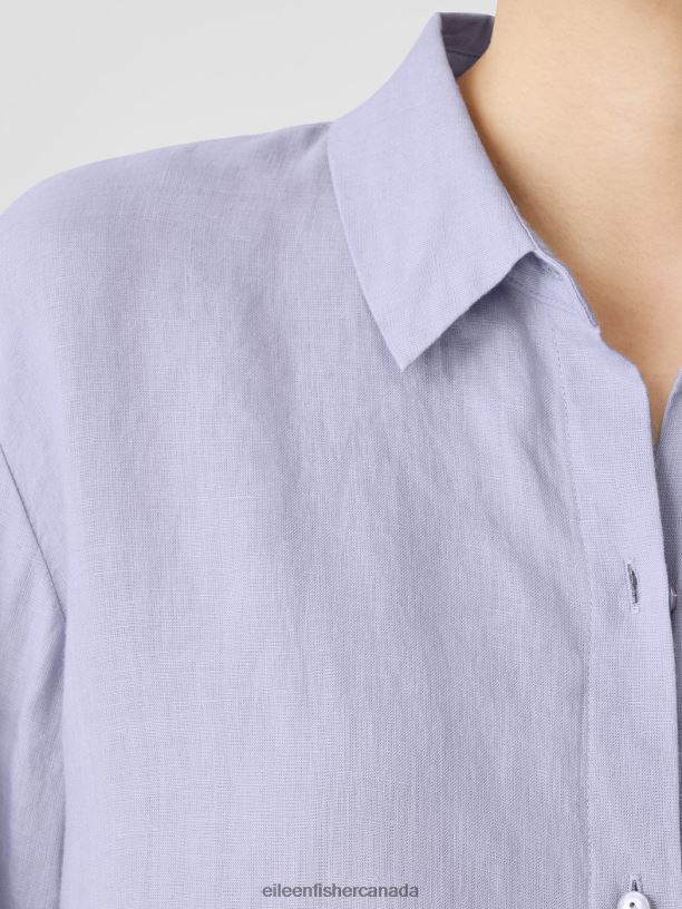 EILEEN FISHER Handkerchief Linen Classic Collar Shirt Easy Fit Long Length Women PLUME Clothing 024FN95