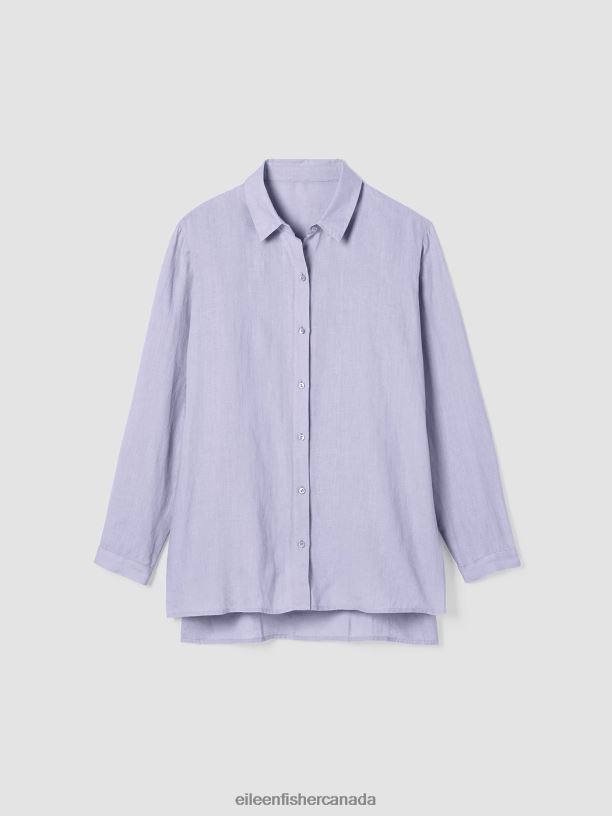 EILEEN FISHER Handkerchief Linen Classic Collar Shirt Easy Fit Long Length Women PLUME Clothing 024FN95
