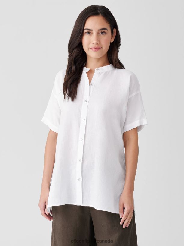 EILEEN FISHER Handkerchief Linen Short-Sleeve Long Shirt Boxy Fit Long Length Women WHITE Clothing 024FN89