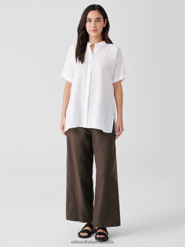 EILEEN FISHER Handkerchief Linen Short-Sleeve Long Shirt Boxy Fit Long Length Women WHITE Clothing 024FN89