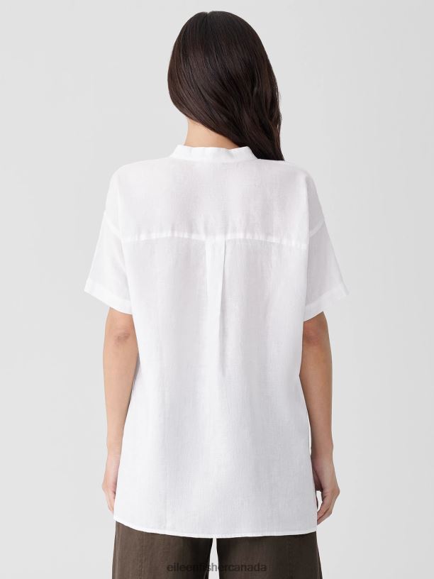 EILEEN FISHER Handkerchief Linen Short-Sleeve Long Shirt Boxy Fit Long Length Women WHITE Clothing 024FN89