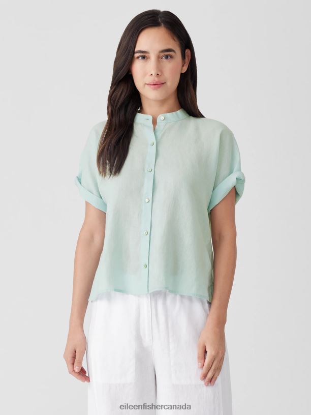 EILEEN FISHER Handkerchief Linen Short-Sleeve Shirt Boxy Fit Short Length Women CLEARWATER Clothing 024FN88