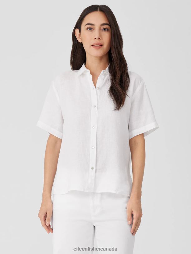 EILEEN FISHER Handkerchief Linen Short-Sleeve Shirt Easy Fit Basic Length Women BLACK Clothing 024FN90