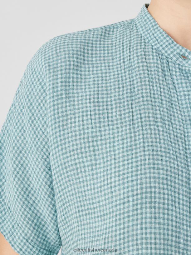 EILEEN FISHER Puckered Organic Linen Short-Sleeve Shirt Boxy Fit Short Length Women BLACK Clothing 024FN109