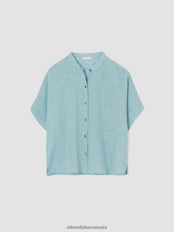 EILEEN FISHER Puckered Organic Linen Short-Sleeve Shirt Boxy Fit Short Length Women BLACK Clothing 024FN109