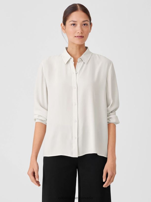 EILEEN FISHER Silk Georgette Crepe Classic Collar Shirt Easy Fit Basic Length Women BLACK Clothing 024FN167
