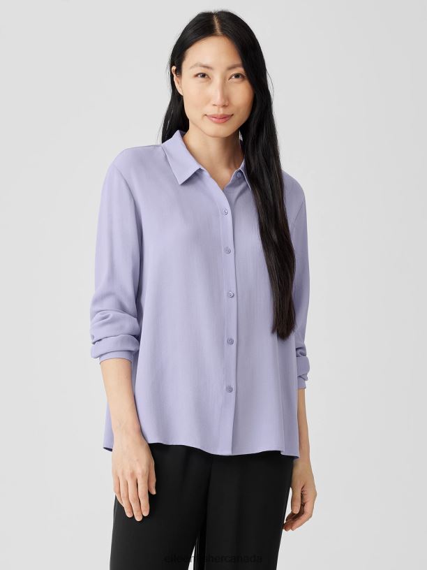EILEEN FISHER Silk Georgette Crepe Classic Collar Shirt Easy Fit Basic Length Women PLUME Clothing 024FN170