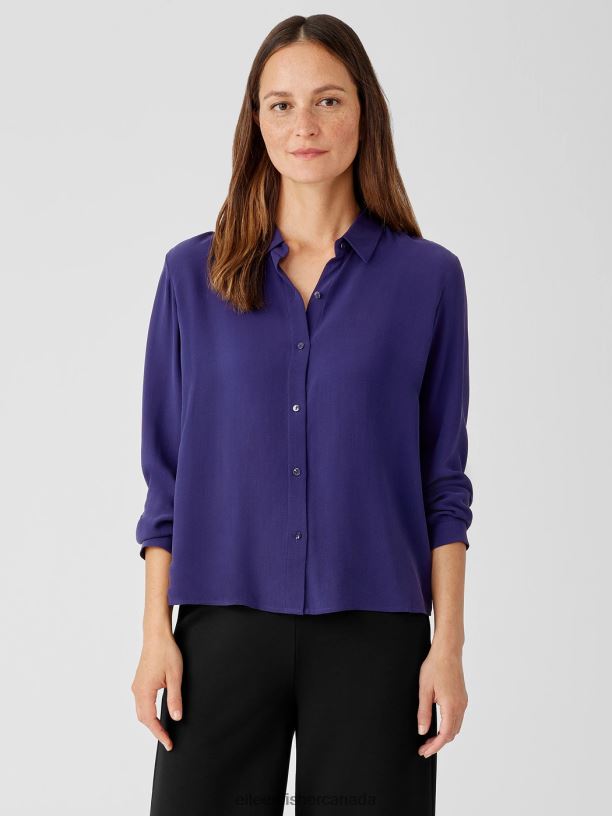 EILEEN FISHER Silk Georgette Crepe Classic Collar Shirt Easy Fit Basic Length Women VENUS Clothing 024FN169