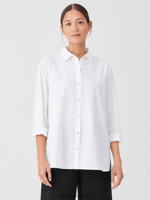 EILEEN FISHER Washed Organic Cotton Poplin Shirt Easy Fit Long Length Women BLACK Clothing 024FN190