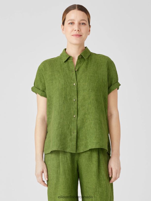 EILEEN FISHER Washed Organic Linen DelaveShort-Sleeve Shirt Easy Fit Basic Length Women FIELD Clothing 024FN106