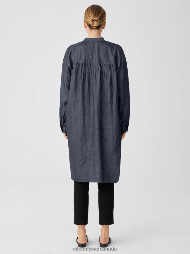 EILEEN FISHER Washed Silk Tussah Mandarin Collar Shirtdress Boxy Fit Knee Length Women BONE Clothing 024FN183