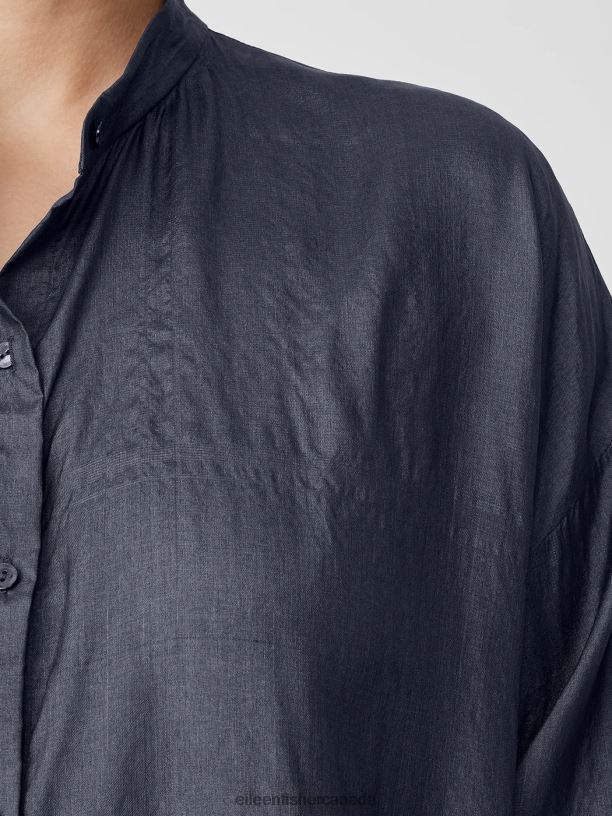 EILEEN FISHER Washed Silk Tussah Mandarin Collar Shirtdress Boxy Fit Knee Length Women BONE Clothing 024FN183