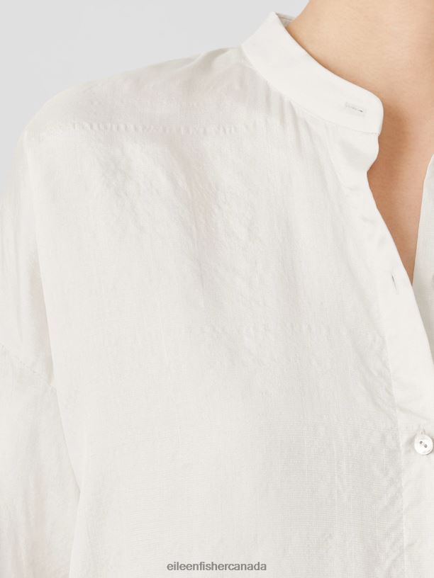 EILEEN FISHER Washed Silk Tussah Mandarin Collar Shirtdress Boxy Fit Knee Length Women BONE Clothing 024FN184