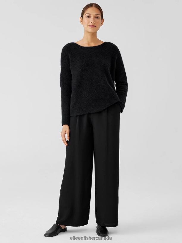 EILEEN FISHER Cashmere Silk Bliss Boatneck Top Boxy Fit Short Length Women BLACK Clothing 024FN452