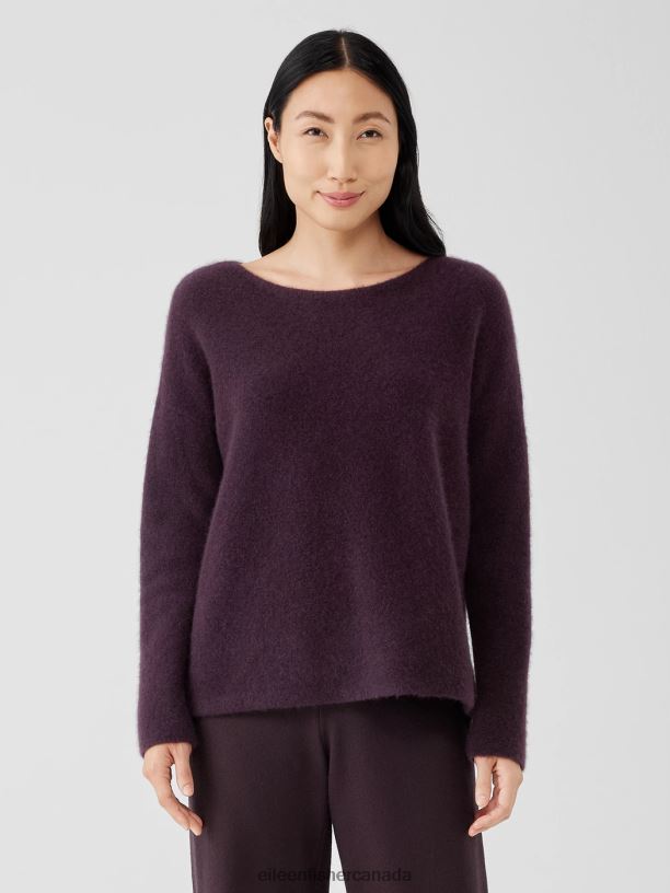 EILEEN FISHER Cashmere Silk Bliss Boatneck Top Boxy Fit Short Length Women CASSIS Clothing 024FN454