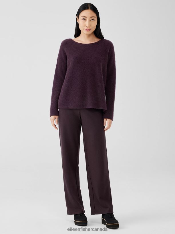 EILEEN FISHER Cashmere Silk Bliss Boatneck Top Boxy Fit Short Length Women CASSIS Clothing 024FN454